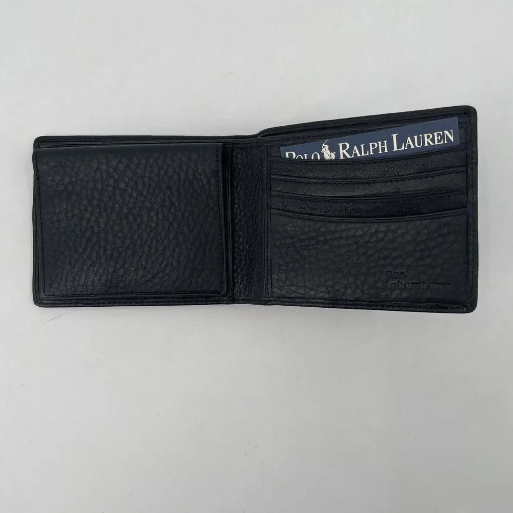 Polo Ralph Lauren CATALINA Pass Case Black Pebbled Leather Bifold Wallet NEW
